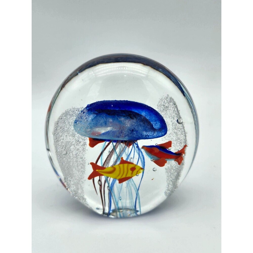 Art Glass Jellyfish Aquarium Paperweight Tropical Glow In Dark UV Light 3.5"